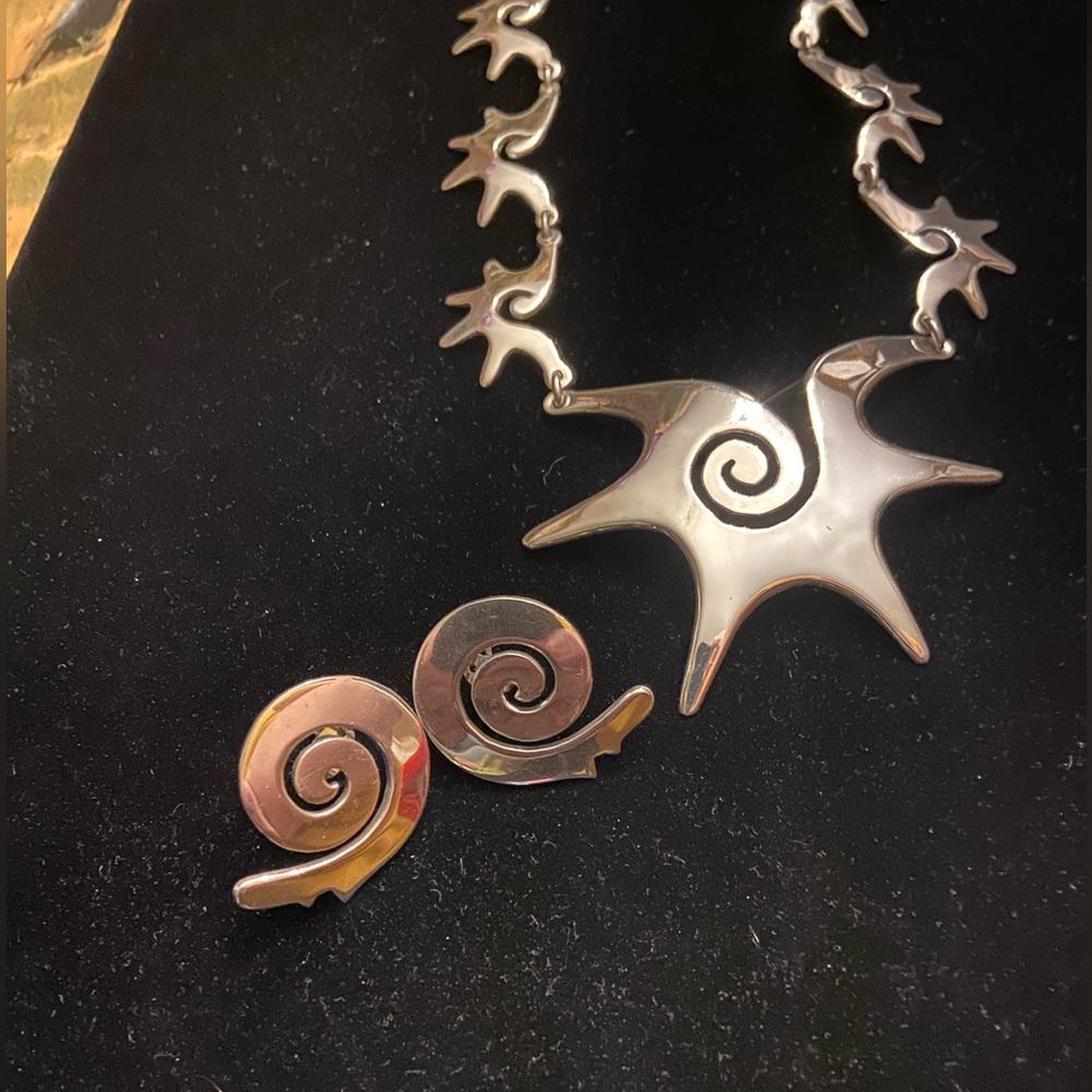 Vintage 925 Mexico Silver Necklace & Earring Set - Picture 5 of 9